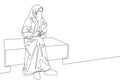 Single continuous line drawing of young attractive middle east muslimah wearing burqa siting on chair. Traditional beauty muslim Royalty Free Stock Photo