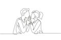 Single continuous line drawing young beautiful couple sharing ice cream cone. Celebrate anniversaries and enjoy romantic lunch at Royalty Free Stock Photo