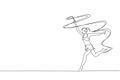 Single continuous line drawing of young beauty professional gymnast girl perform dance with ribbon. Rhythmic gymnastic training