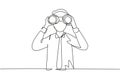 Single continuous line drawing young businessman looking through binoculars searching for job. Find all opportunities in the world Royalty Free Stock Photo