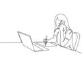 Single continuous line drawing of young businesswoman writing on a piece of paper while receiving phone from her colleagues.