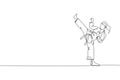 Single continuous line drawing of young confident karateka girl in kimono practicing karate combat at dojo. Martial art sport Royalty Free Stock Photo