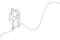 Single continuous line drawing of young cool skateboarder man riding skate and performing trick in skate park. Practicing outdoor Royalty Free Stock Photo