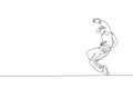 Single continuous line drawing of young energetic hip-hop dancer man on hoodie practice break dancing in street. Urban generation Royalty Free Stock Photo