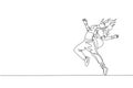 Single continuous line drawing of young energetic hip-hop dancer woman practice break dancing in street. Urban generation