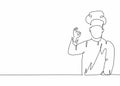 Single continuous line drawing of young excited handsome attractive male chef pose standing and giving okay gesture. Restaurant