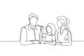 Single continuous line drawing young family having fun together in modern restaurant. Daughter feeds her father with love. Happy Royalty Free Stock Photo