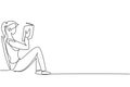 Single continuous line drawing young female reading, learning and sitting on the floor. Study in library. Smart student, education Royalty Free Stock Photo
