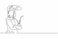 Single continuous line drawing of young female welder wearing mask posing cross arms on chest. Professional work job occupation.