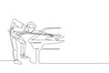 Single continuous line drawing of young handsome professional athlete man playing pool billiards at billiard room in bar. Indoor Royalty Free Stock Photo