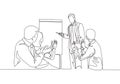 Single continuous line drawing of young happy business trainer presenting great lesson and clapped by the audience during meeting