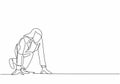 Single continuous single line drawing of young happy businesswoman get ready to sprint run on running track, from side view. Royalty Free Stock Photo