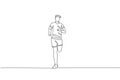 Single continuous line drawing of young happy health runner man running at run track. Fun sport jogging and healthy lifestyle art Royalty Free Stock Photo