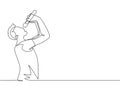 Single continuous line drawing of young happy male rocker singer holding microphone and singing on music festival stage. Musician Royalty Free Stock Photo