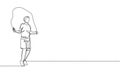 Single continuous line drawing of young happy man exercise jumping with skipping rope in sport center gym club. Sport training