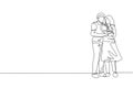 Single continuous line drawing of young happy mom and dad holding and hugging their baby together full of warmth. Happy family Royalty Free Stock Photo