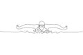 Single continuous line drawing of young happy professional swimmer man focus training in gym swimming pool center. Healthy Royalty Free Stock Photo