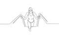 Single continuous line drawing of young happy professional swimmer woman out from water in gym swimming pool center. Healthy