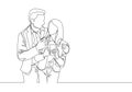 Single continuous line drawing of young happy romantic couple worker celebrate their anniversary after office hours