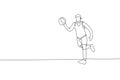 Single continuous line drawing of young healthy basketball player dribbling ball. Competitive sport concept. Trendy one line draw Royalty Free Stock Photo