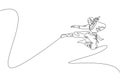 Single continuous line drawing of young Japanese culture ninja warrior with jumping kick attack pose. Martial art fighting samurai