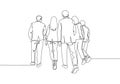 Single continuous line drawing of young male and female employee walking together on city street to go to the office from back Royalty Free Stock Photo