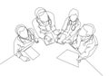 Single continuous line drawing of young male and female specialist doctor discussion about patient surgery plan