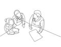 Single continuous line drawing of young male and female specialist doctor discussion about patient surgery plan. Medical