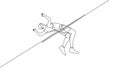 Single continuous line drawing young man training to pass the bar in high jump game in field. Healthy athletic sport concept.