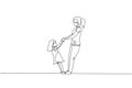 Single continuous line drawing of young mother and her daughter holding hands and dancing together at home. Happy family parenting Royalty Free Stock Photo