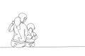 Single continuous line drawing of young mother talking with her daughter about goal and education at home. Happy family parenting