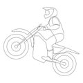 Single continuous line drawing of young motocross rider. Extreme sport race concept vector illustration. Trendy one line