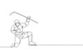 Single continuous line drawing of young professional ice hockey player celebrate a goal score on ice rink arena. Extreme winter Royalty Free Stock Photo