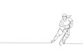 Single continuous line drawing of young professional ice hockey player hit the puck and attack on ice rink arena. Extreme winter Royalty Free Stock Photo