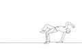 Single continuous line drawing of young sportive man practice Brazilian capoeira move dance at outdoor street. Culture martial art