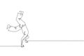 Single continuous line drawing of young sportive man practice Brazilian capoeira move dance at outdoor street. Culture martial art