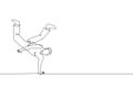 Single continuous line drawing of young sportive man practice Brazilian capoeira move dance at outdoor street. Culture martial art
