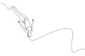 Single continuous line drawing of young sportive woman jumping and falling the body down into the pool for diving training . Water Royalty Free Stock Photo