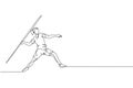 Single continuous line drawing young sportive woman practice to focus before throw javelin on the court stadium. Athletic games