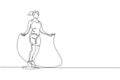 Single continuous line drawing young sportive woman train jumping with skipping rope in sport gymnasium club center. Fitness