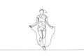 Single continuous line drawing young sportive woman training with jump skipping rope in sport gymnasium club center. Fitness