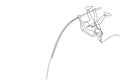 Single continuous line drawing of young sportive woman training pole vault jump in the field. Healthy athletic sport concept.