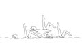 Single continuous line drawing young sportive women perform beautiful synchronized swimming choreography. Group water sport