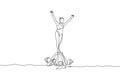Single continuous line drawing young sportive women perform beautiful synchronized swimming choreography. Group water sport