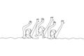 Single continuous line drawing of young sportive women perform beautiful synchronized swimming choreography. Group water sport