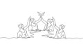 Single continuous line drawing of young sportive women perform beautiful synchronized swimming choreography. Group water sport