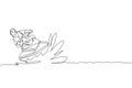 Single continuous line drawing of young sporty tourist man fun playing jet ski in the sea. Extreme dangerous sea sport concept. Royalty Free Stock Photo