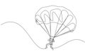 Single continuous line drawing of young tourist man flying with paragliding parachute on the sky. Extreme vacation holiday sport Royalty Free Stock Photo