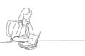 Single continuous line drawing young woman reading, learning and sitting on chair around table. Study in library. Smart student, Royalty Free Stock Photo