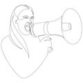 Single continuous line drawing of young woman shouting loudly using megaphone. Vector illustration. Royalty Free Stock Photo